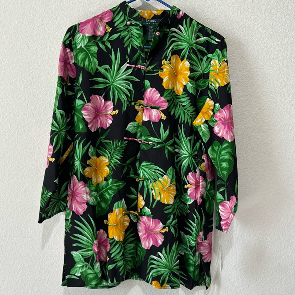 Lauren Ralph Lauren Floral Hibiscus Linen Tunic Kimono Shirt
Mandarin Co…